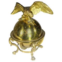 Antique Neoclassic Fine Eagle on Globe Inkwell-Provenance Harkness Library, 19th Century