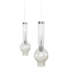 Set of Two Original 1970s Handblown Tubular Hanging Light Made by Staff, Germany 1