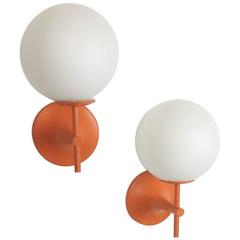 Set of Two Original 1970s Orange Wall Lights by Max Bill for Temde, Switzerland