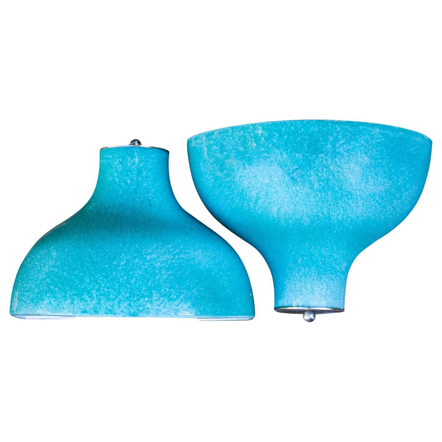 Two Turquoise Ceramic Wall Sconces, Italy, 1970