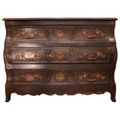 French Mid-18th Century Painted Fruitwood Castle Serpentine Commode Circa 1750