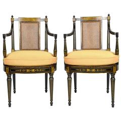 Pair 19th Century English Regency Cane Seat Armchairs
