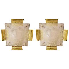 Pair of Kalmar Austrian Mid-Century Brass and Glass Sconces 4