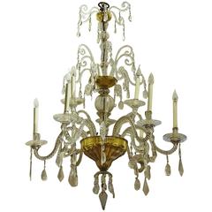 Mid-18th Century Tuscan Cut and Blown Glass Gilded Nine Branch Chandelier