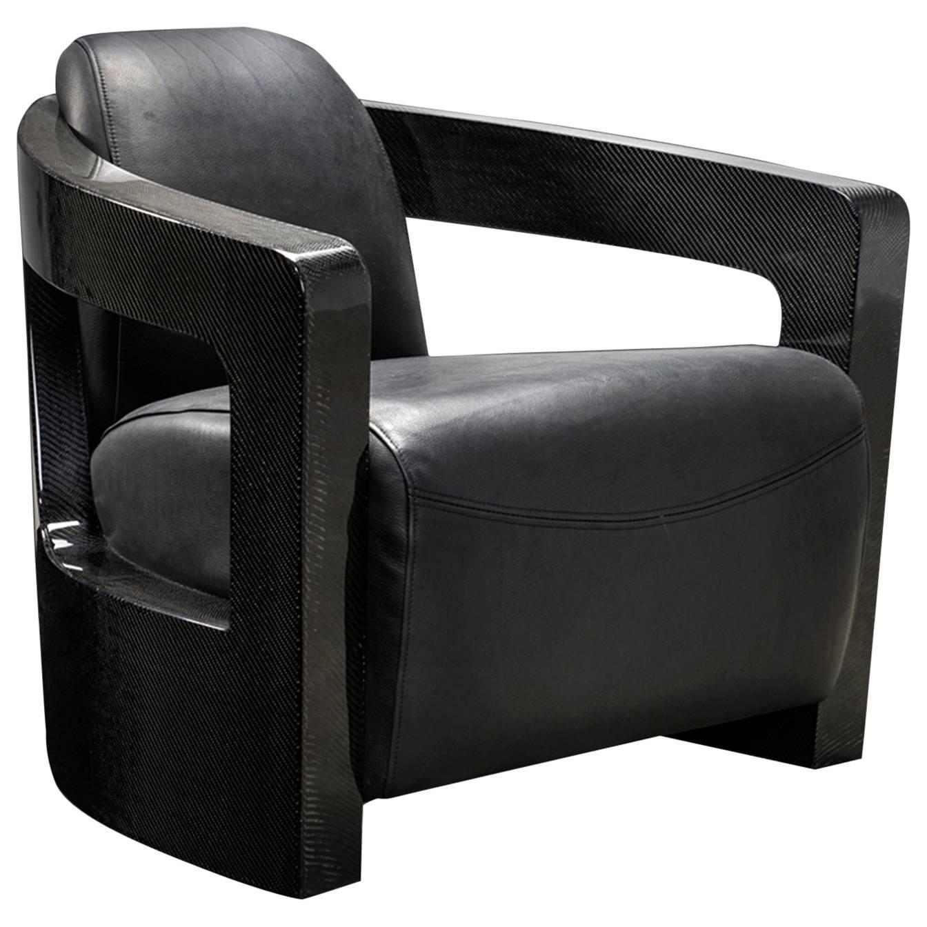 Black Carbon Armchair with Black Genuine Leather For Sale