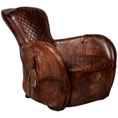 Fauteuil Saddle Old Brown en cuir véritable vintage Brown