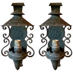 Pair of Antique Iron Single Light Wall Sconces