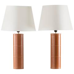 Pair of Leather Table Lamps from Bergboms