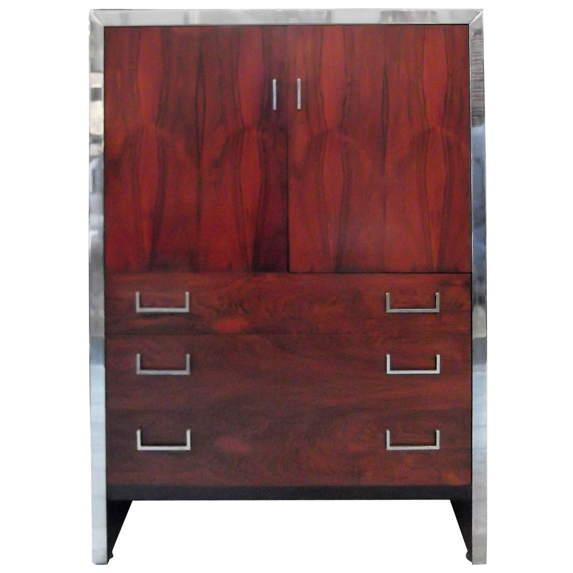 Milo Baughman Chrome and Rosewood Tall Doored Chest