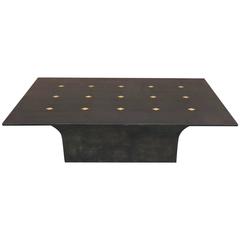 Enrique Garcel Brown Pedestal Goatskin Dining Table with Gold Inlay