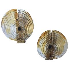 Amber and Clear Murano Glass and Metal Wall Style of Mazzegga Sconces Amber and Clear Murano Glass and Metal Wall Style of Mazzegga Sconces