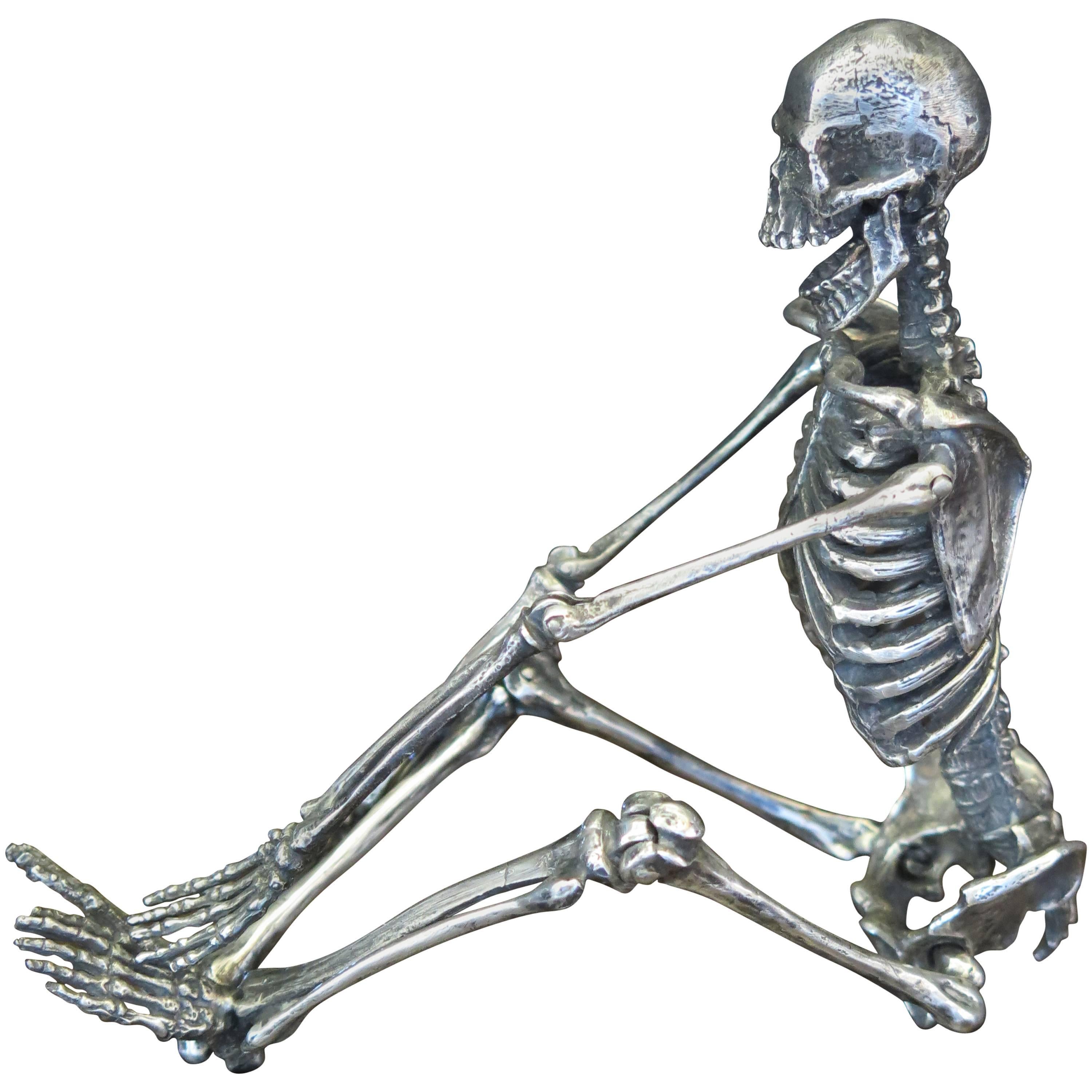 Whimsical Articulated Sterling Silver Model of a Skeleton