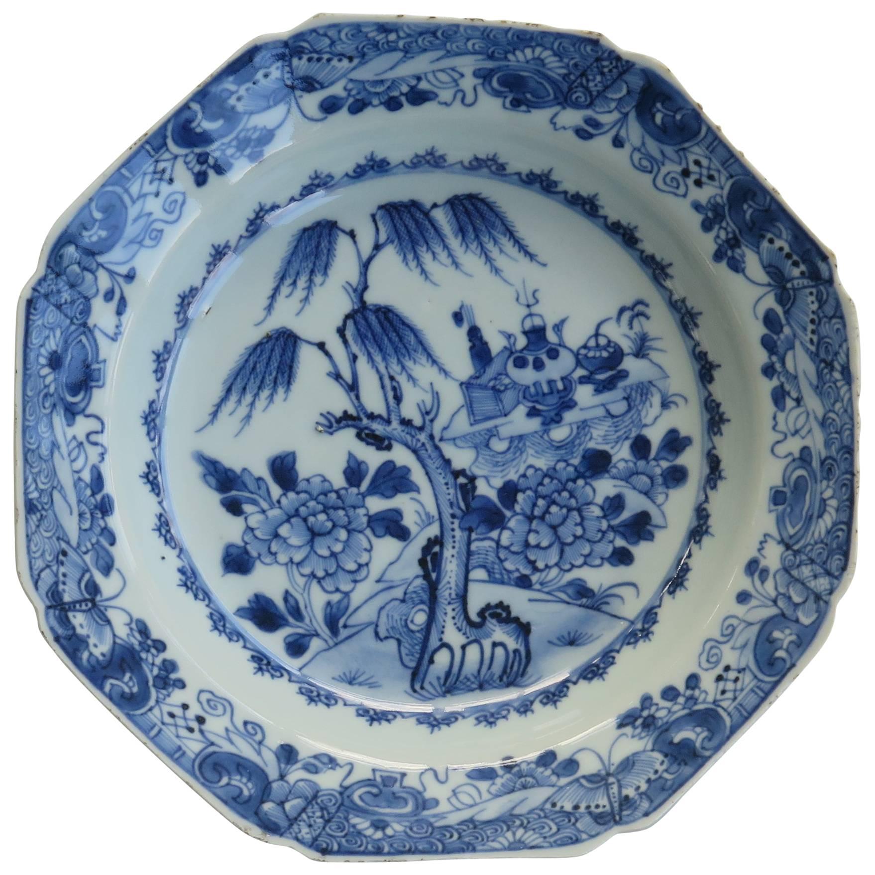 Chinese Export Soup Plate, Canton, Blue and White Porcelain, Qing, circa 1780