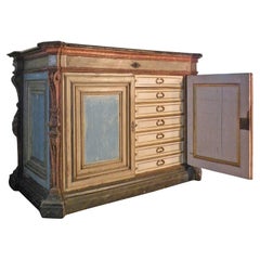 Large Italian Baroque 17th century Painted Cabinet Fitted with Drawers