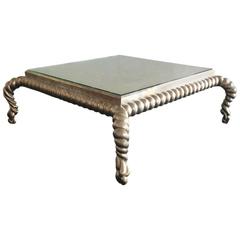 Square Silver Leaf Twisted Rope Wood Coffee Cocktail Table