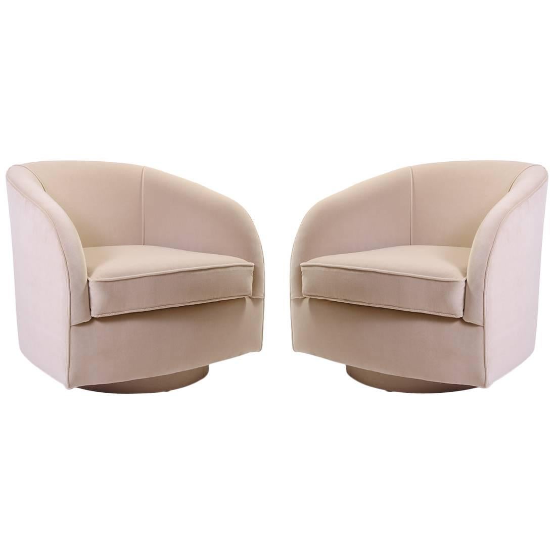 Mid-Century Swivel Chairs in Sand Velvet