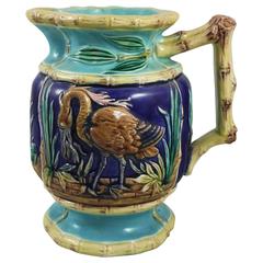19th Century English Majolica Herons and Bamboo Pitcher Joseph Holdcroft