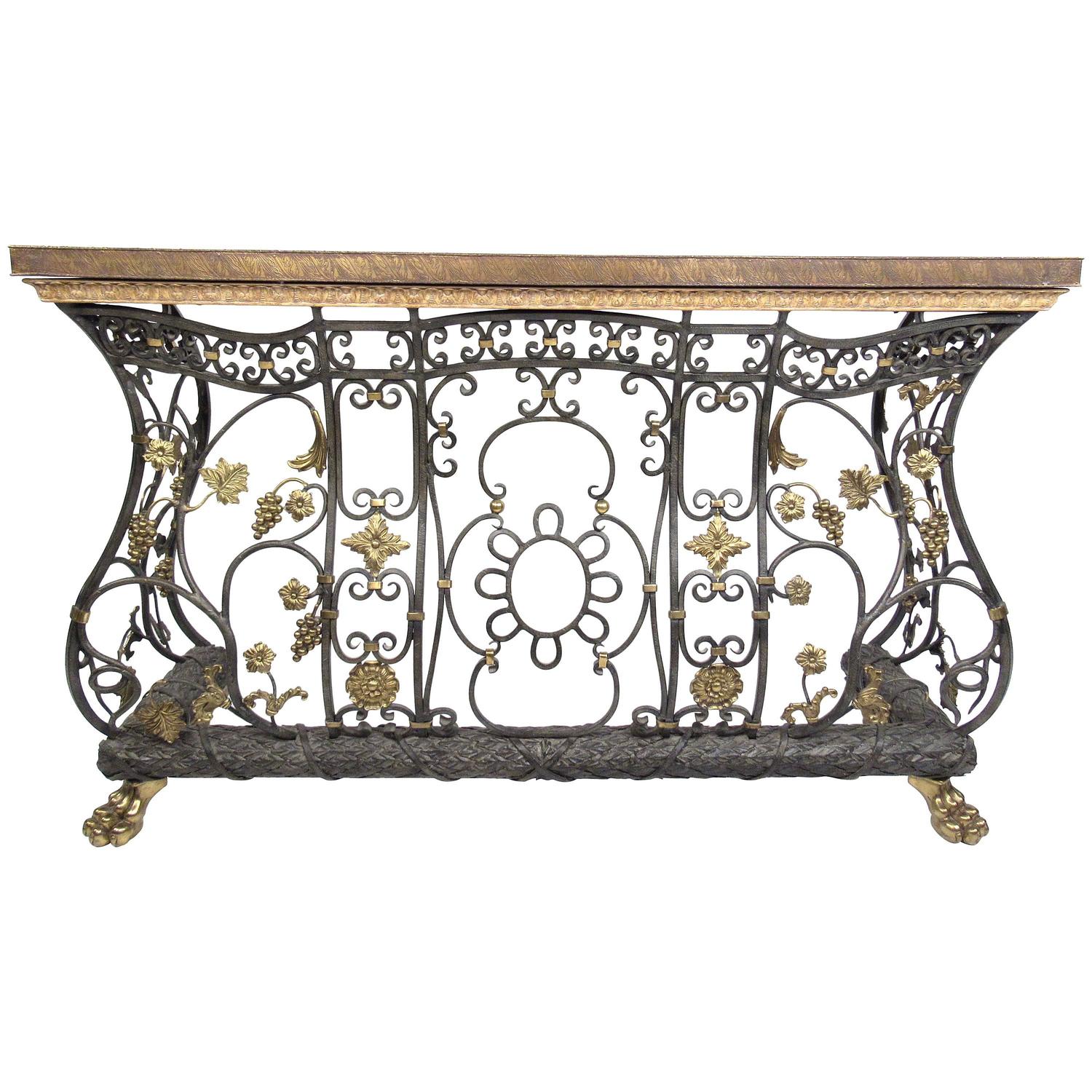 Ornate Iron, Brass and Bronze Console Table For Sale at 1stdibs