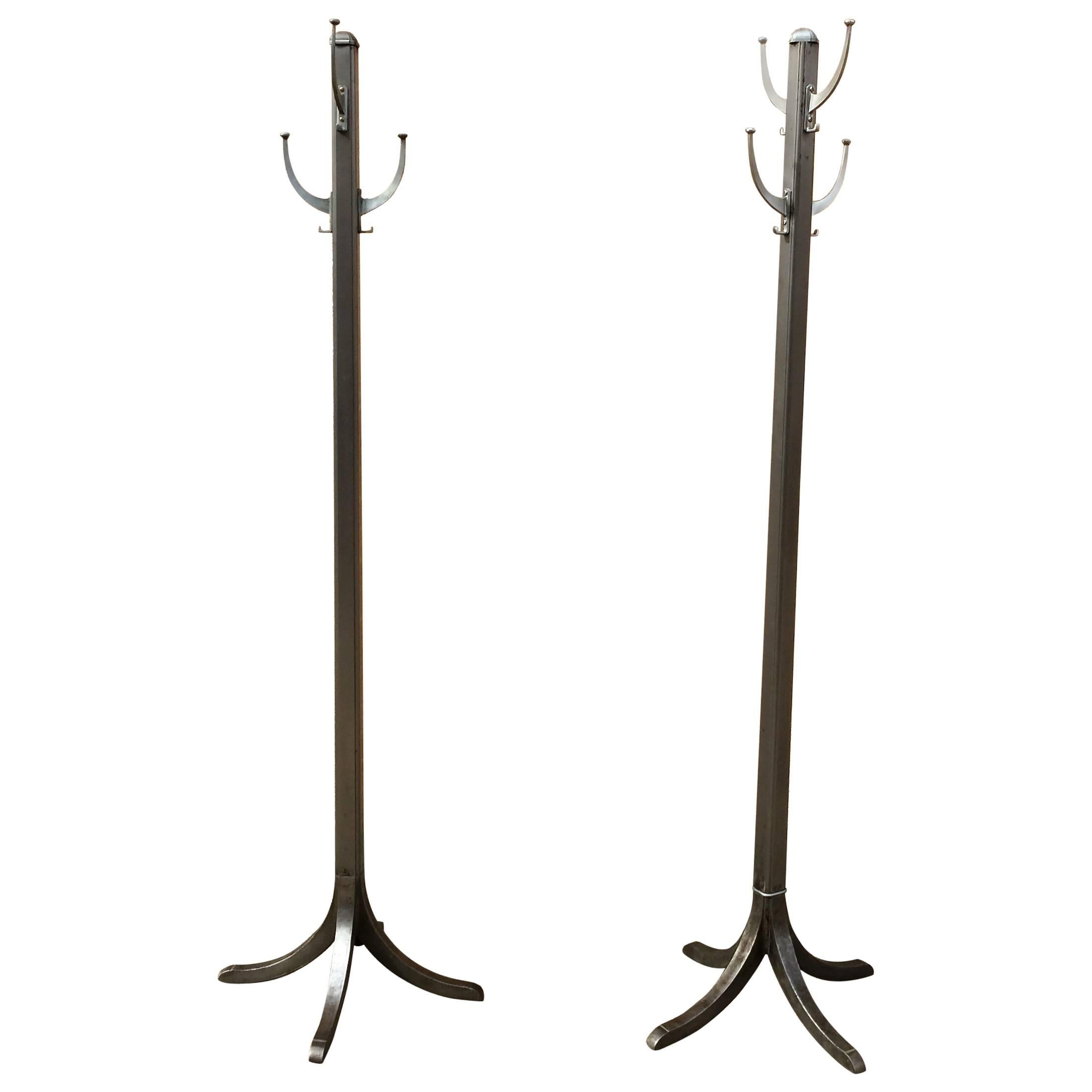 1920s Industrial Brushed Steel Standing Coat Rack