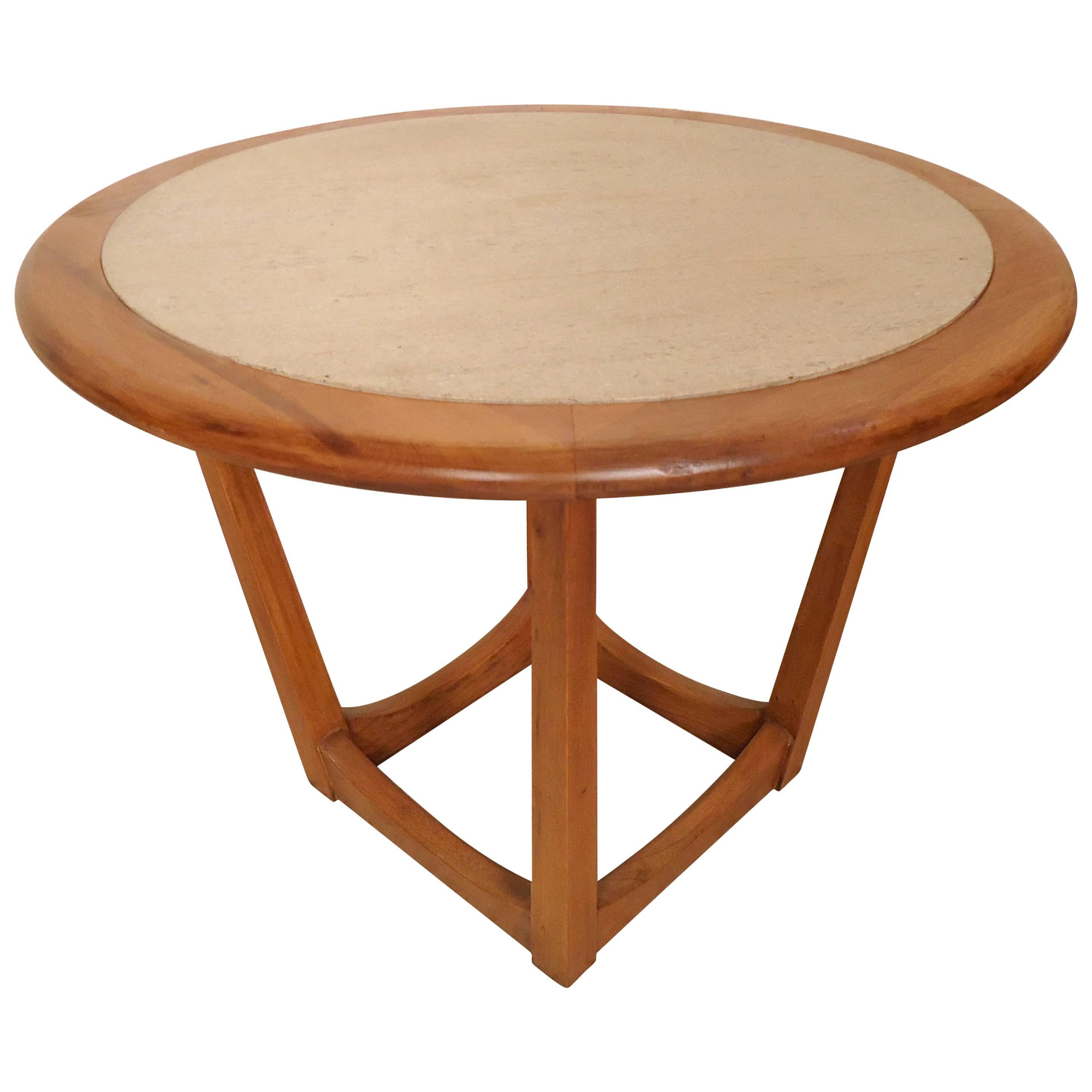 Round Travertine Top Side Table