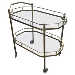 Mid-Century Pilished Brass and Glass Two-Tier Tea Cart