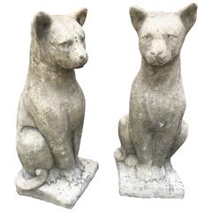 Two English Cast Stone Seated Cats