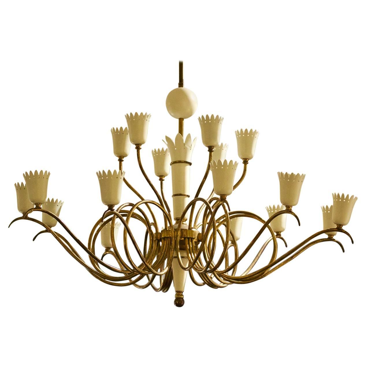 Brass Chandelier with Crown-Shaped Details, Mid-20th Century, Italy