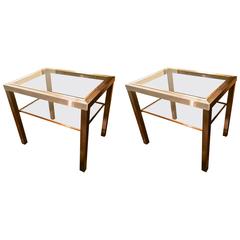 Guy Lefevre Pair of Pure Two Tiers Side Table in Brushed Steel and Bronze