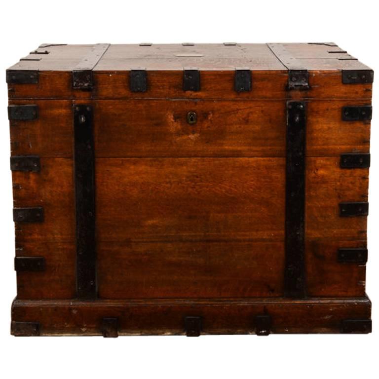 Antique English Iron-Bound Solid Oak ‘Silver Chest’
