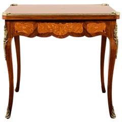 Highly Inlaid Antique Louis XV-Style French 1920's Games Table