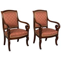 Antique Pair of 19th Century French Restauration Armchairs