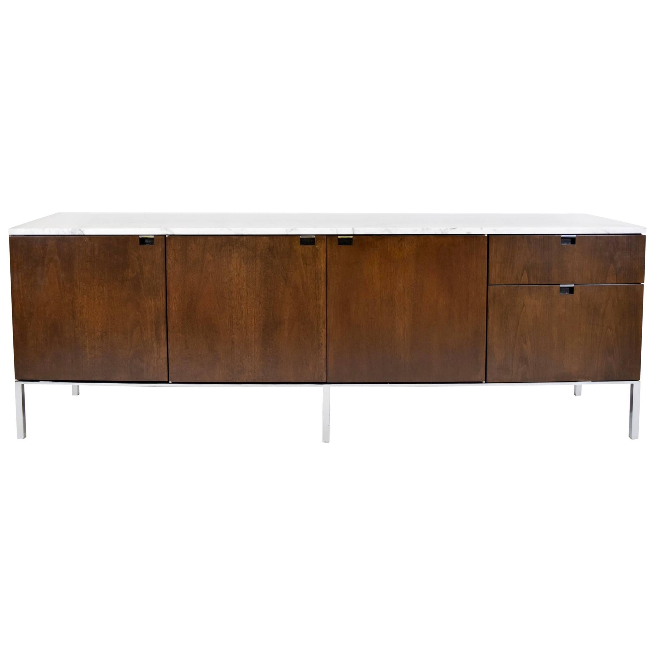 Early Florence Knoll Walnut Credenza with Marble Top