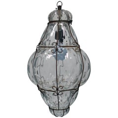 Vintage Italian Glass Lantern Pendant Light, Large