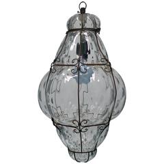 Gorgeous Clear Venetian Murano Chandelier Lantern Outdoor Light, Italy, 1950s 3