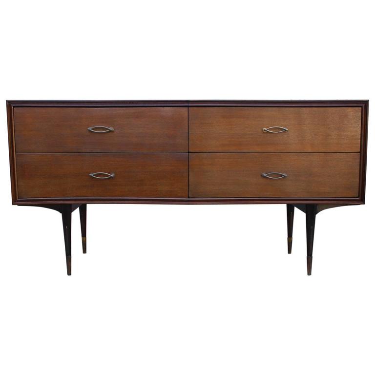 Modern Curved Four Drawer Italian Walnut Modern Dresser For Sale at 1stdibs