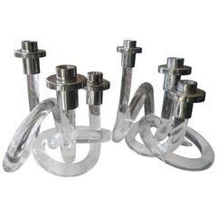 Pair of Dorothy Thorpe Lucite Candlestick Regency, Mid-Century Modern 9
