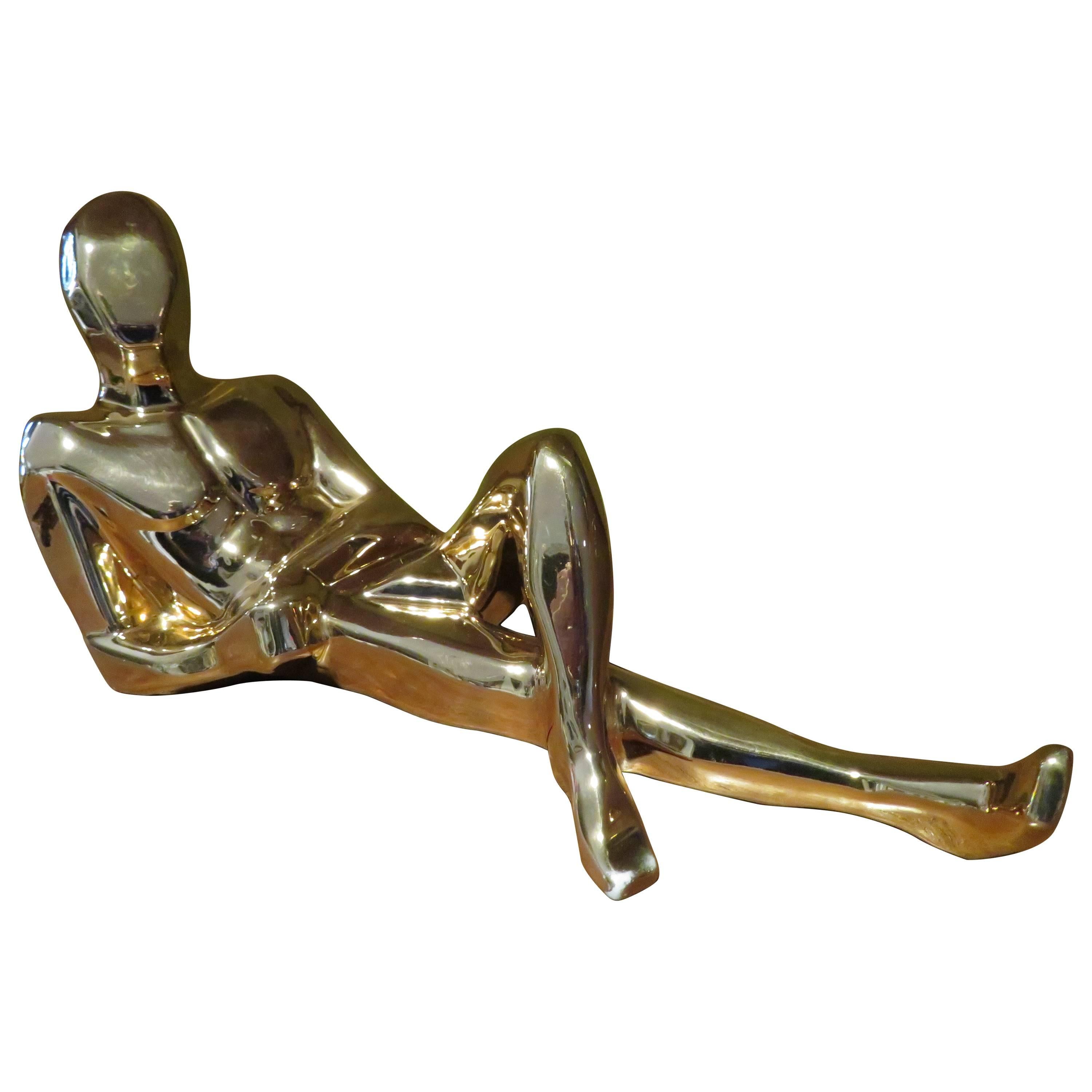 Sensual Gold Jaru Nude Male Ceramic Sculptures, Mid-Century Modern For Sale