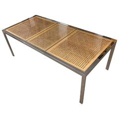 Post Modern Milo Baughman Style Caned Chrome Dining Table