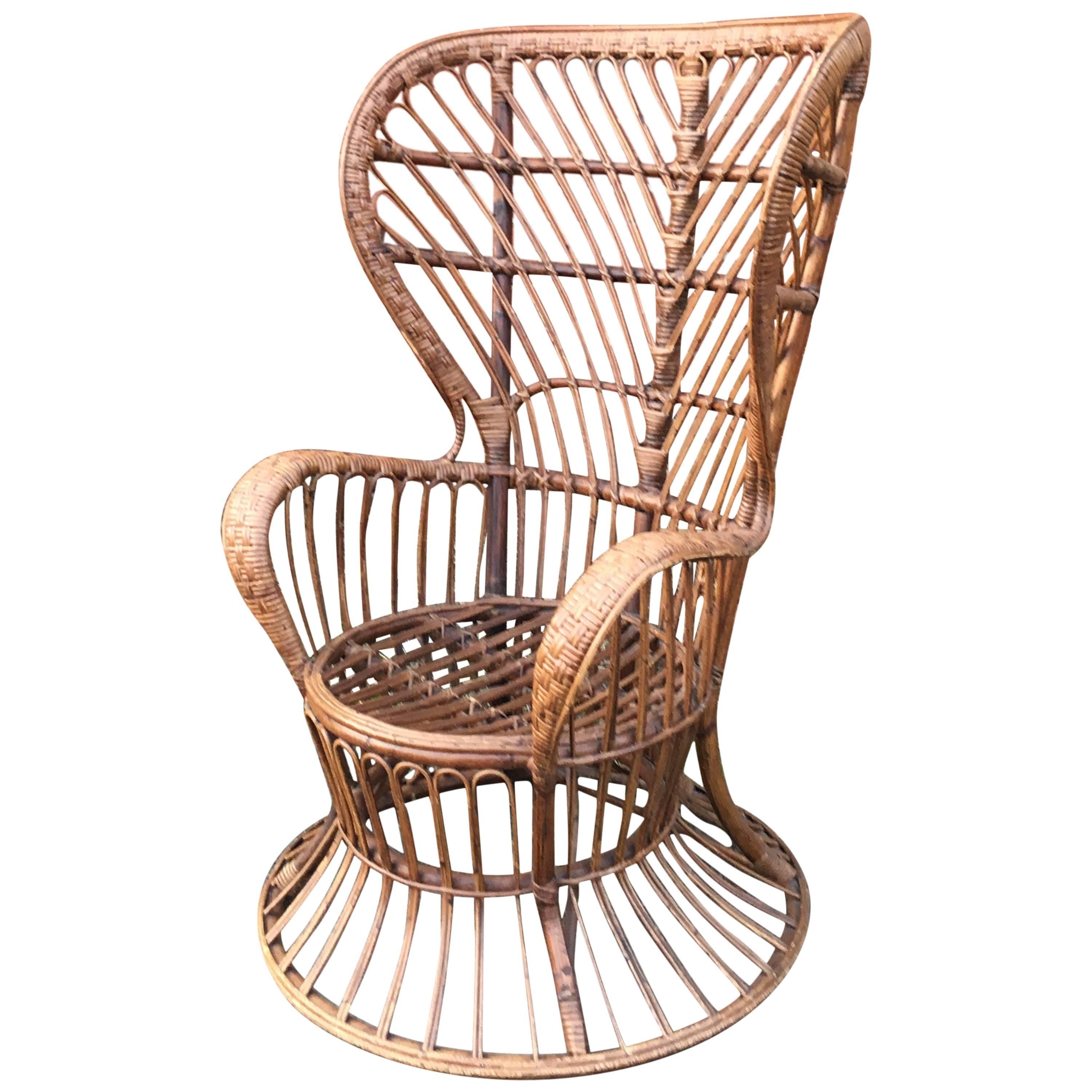 High Wingback Wicker Chair by Lio Carminati, designed ca. 1948