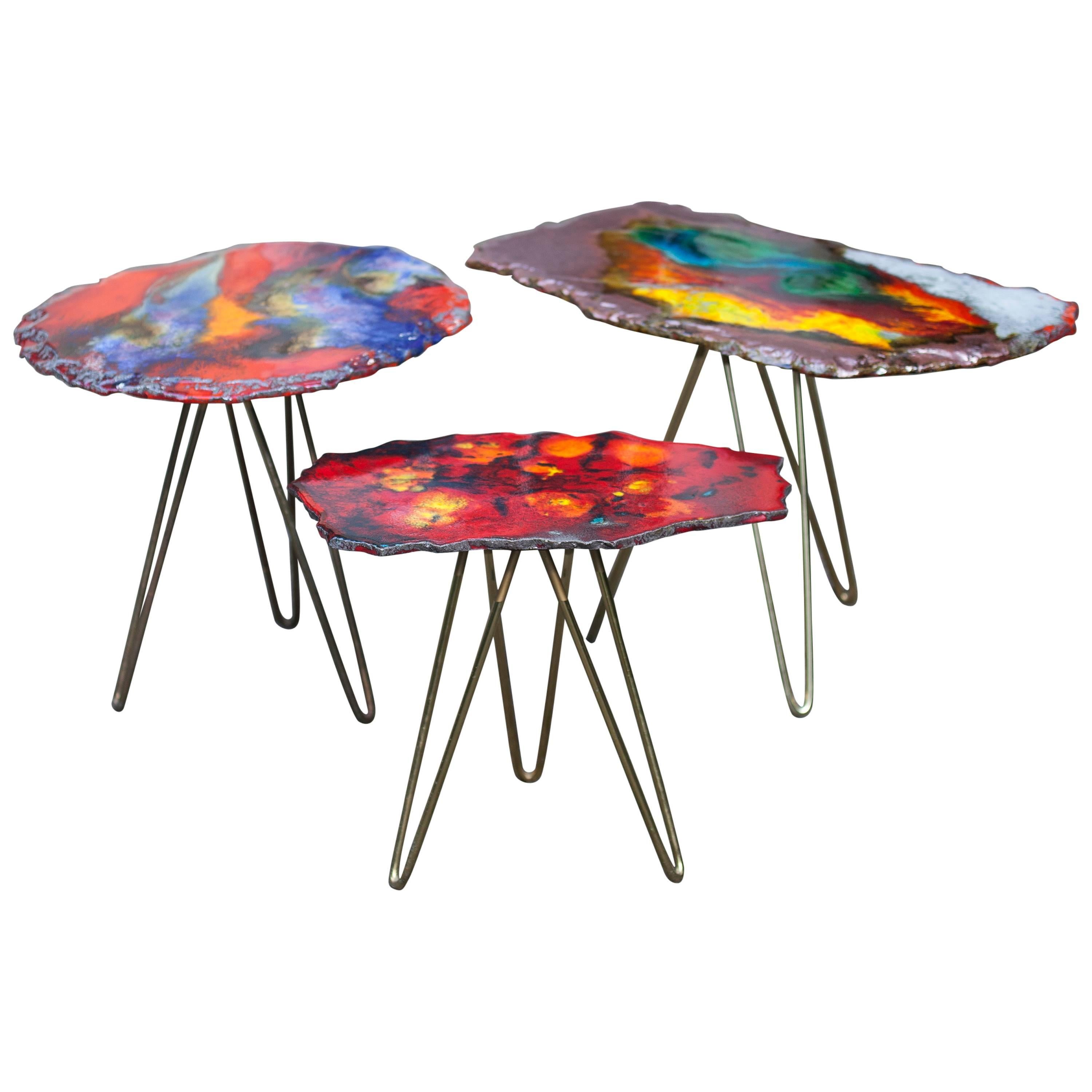 Colorful Tripod Enamel Nesting Tables, Italy, 1955