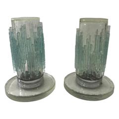 Pair of Brutalist Murano Glass Italian Table Lamps by Poliarte c. 1970