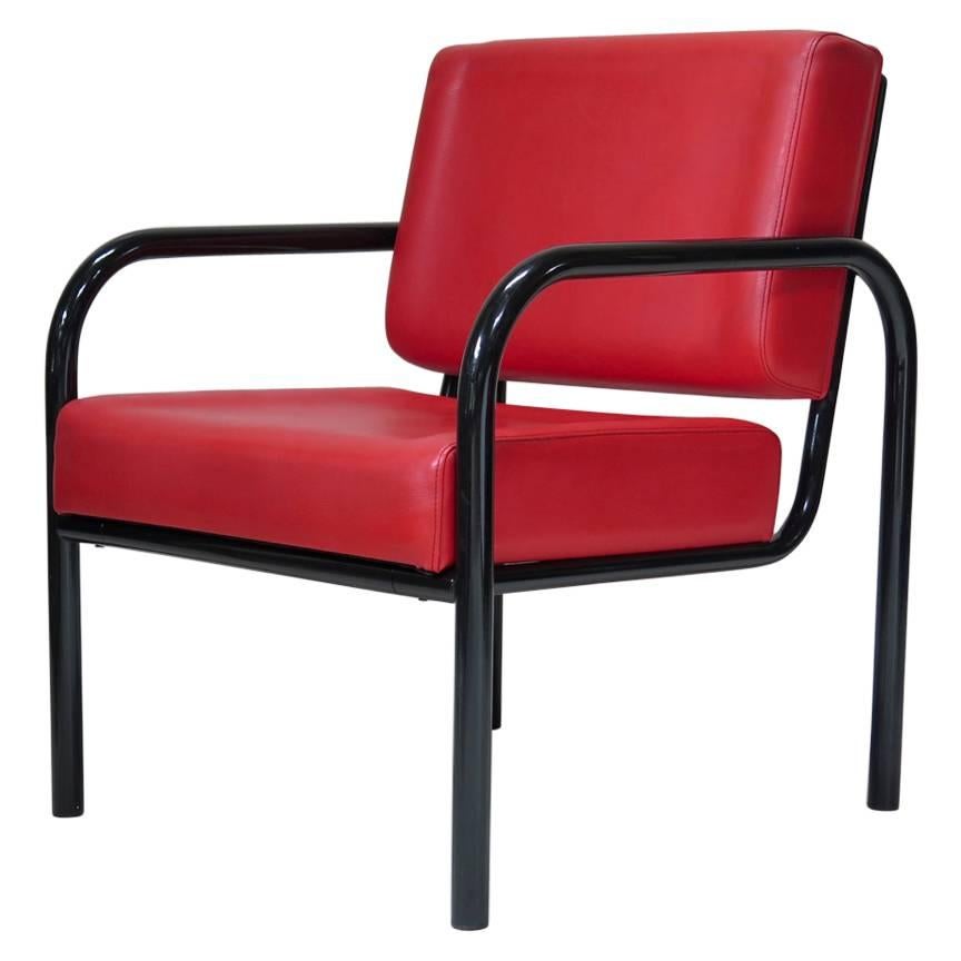 Tubular Metal and Faux Leather Armchair, France, circa 1950s For Sale