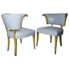 Pair of Regency Baby Blue Leather and Horned Arm Bergere Chairs 5