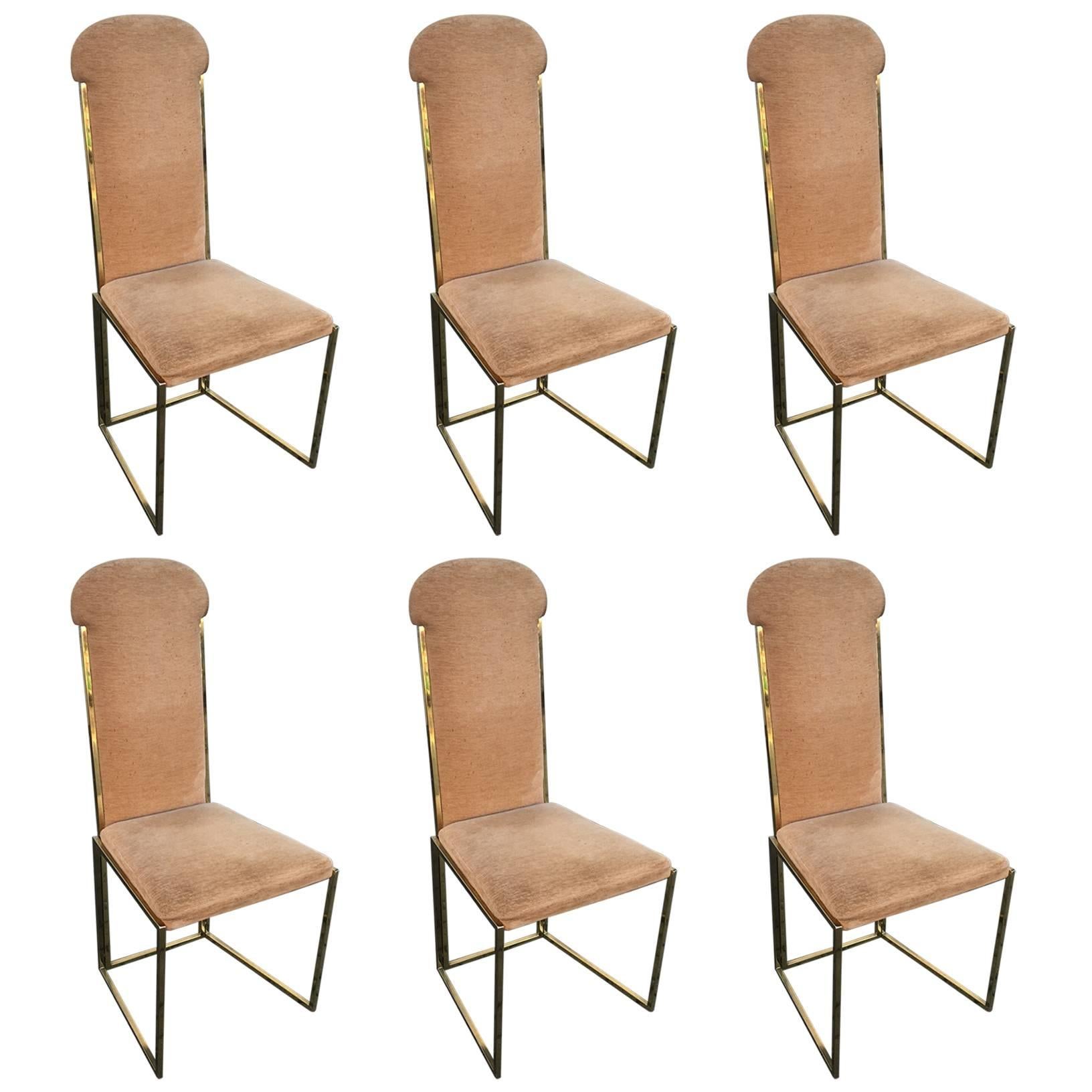 Six chaises de salle à manger Willy Rizzo en métal MTal et chrome doré