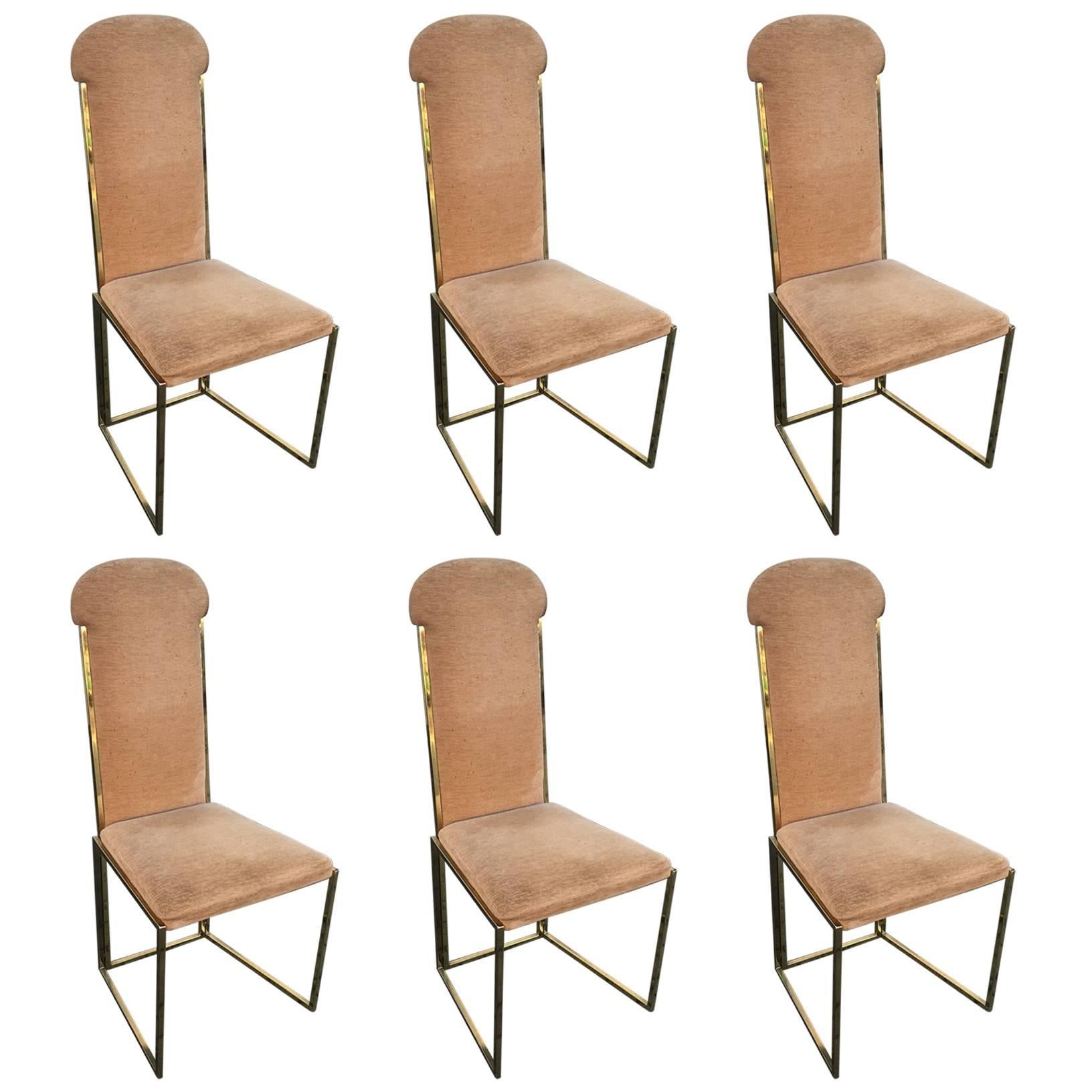 Six Willy Rizzo Dining Chairs in MéTal and Gold Chrome