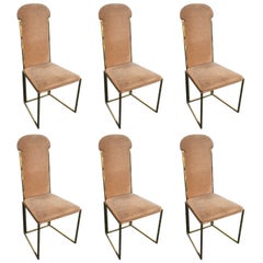 Six Willy Rizzo Dining Chairs in MéTal and Gold Chrome