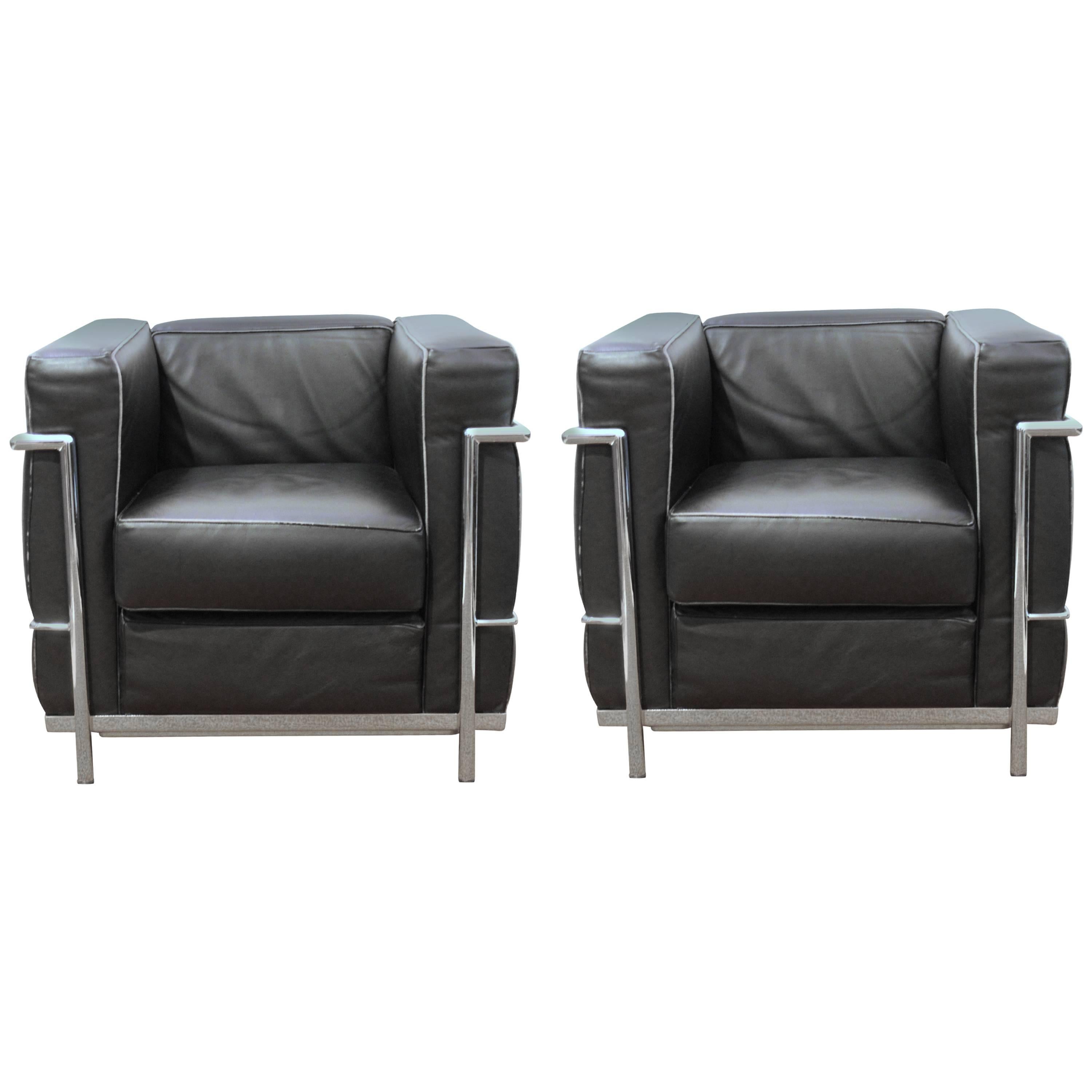 Pair of LC2 Armchairs by Le Corbusier for Alivar