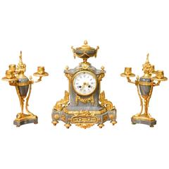 Late 19th Century French Bleu Turquoise and Ormolu-Mounted Clock Garniture