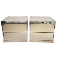 Pair of Glass and Mirror Bedside Tables