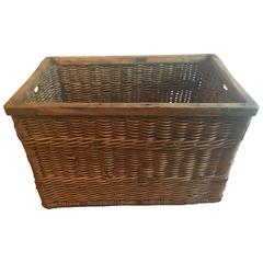 Vintage French Handwoven Wicker Boulangerie Bread Basket on Wheels